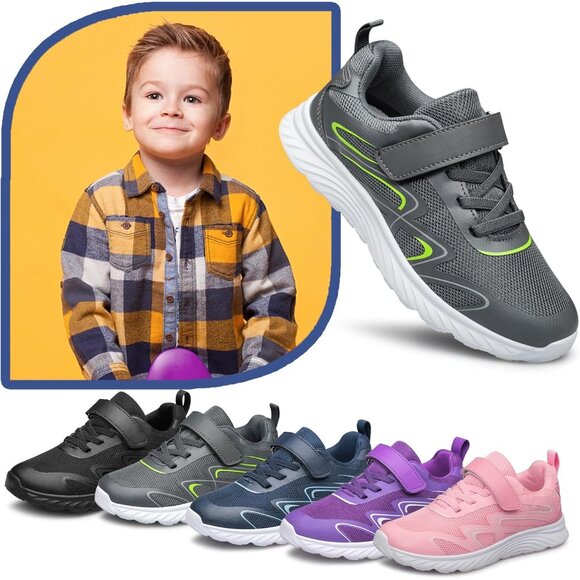 Kids Dark Grey Athletic Running School Shoes Sneakers for Little Kid/Big Kid - Picture 3 of 6